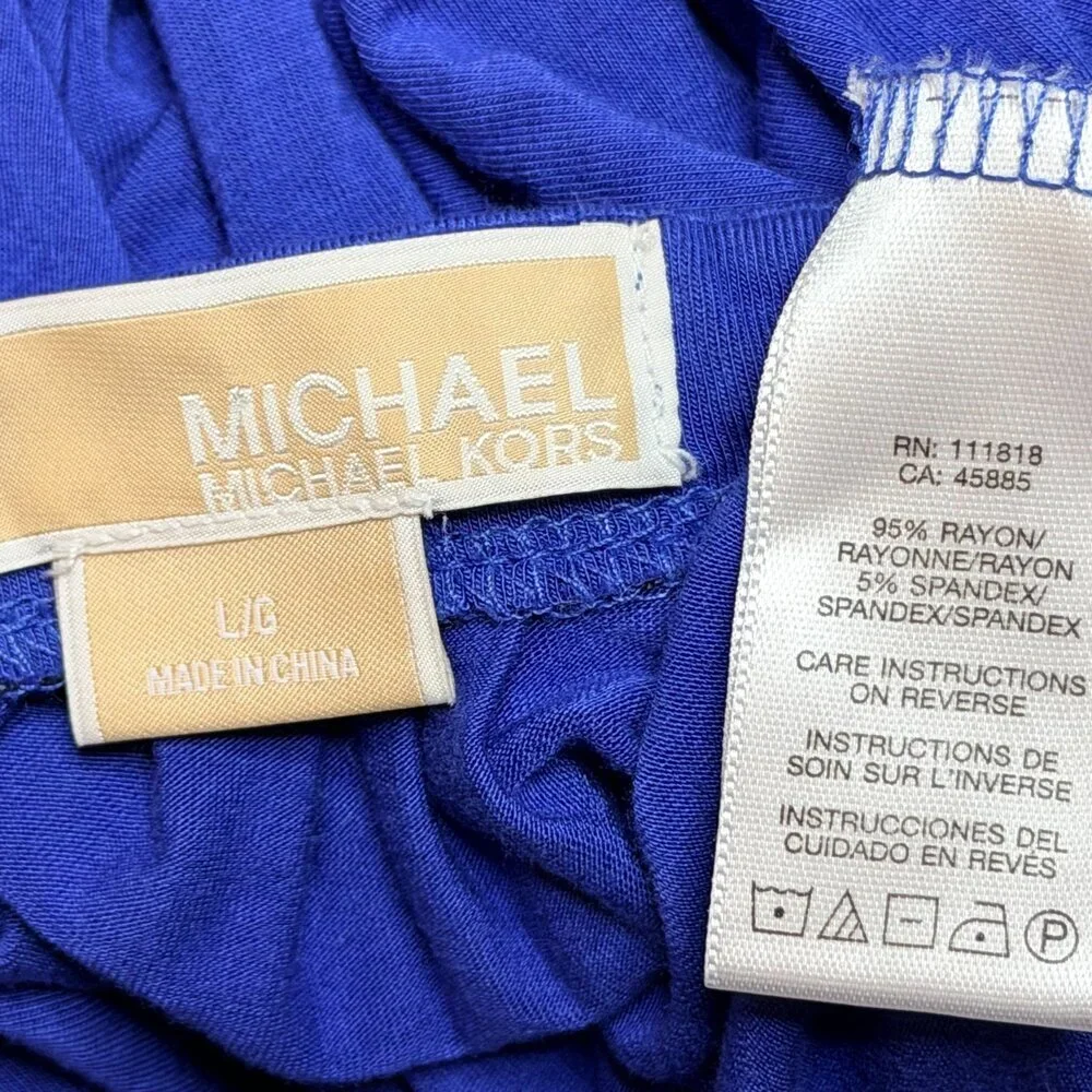 Michael Kors Peasant Top Women's L Cobalt Blue Scoop Neck 3/4 Balloon Sleeve